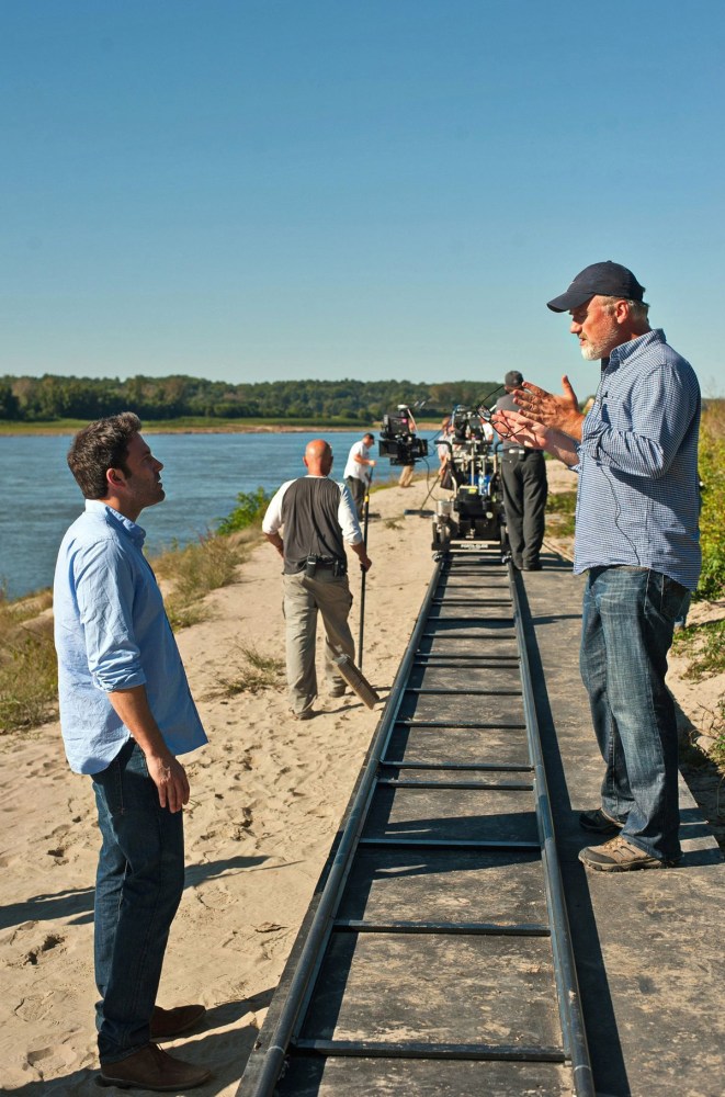 Actor Ben Affleck with the director David Fincher Behind the Scenes