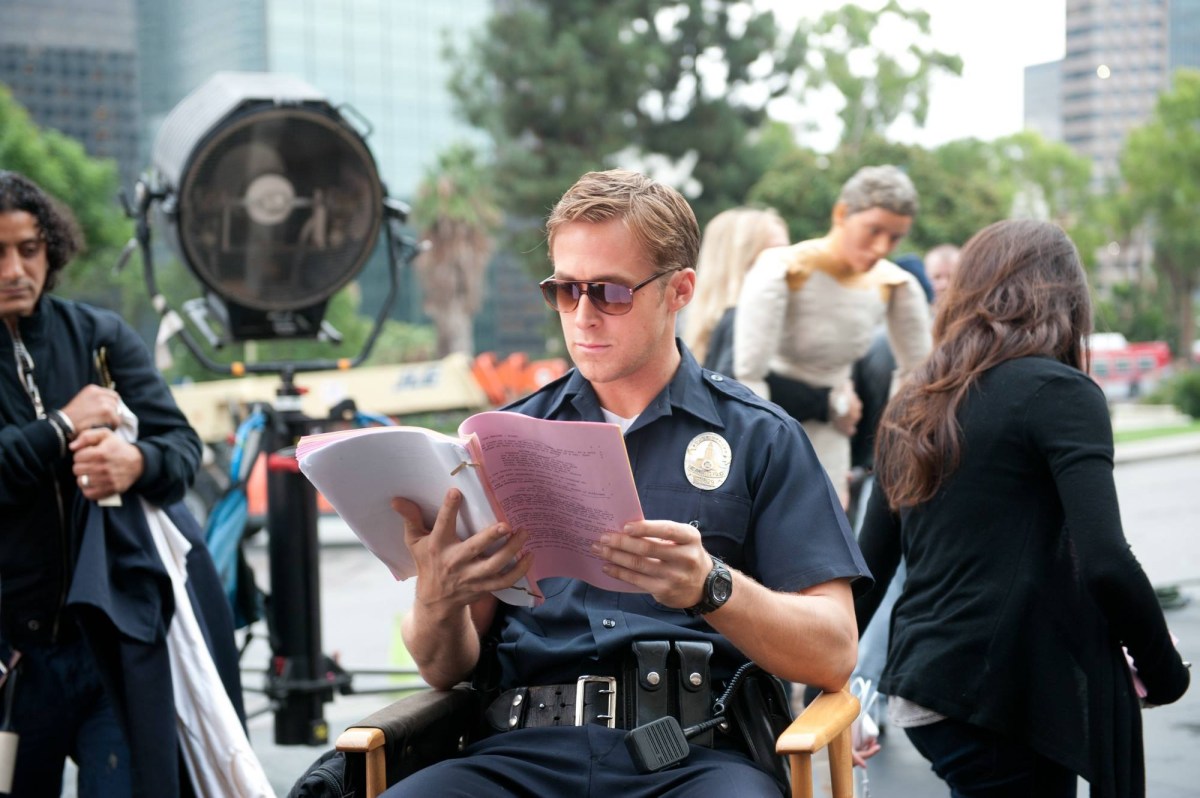 Ryan Gosling going over lines : Drive (2011) Behind the Scenes